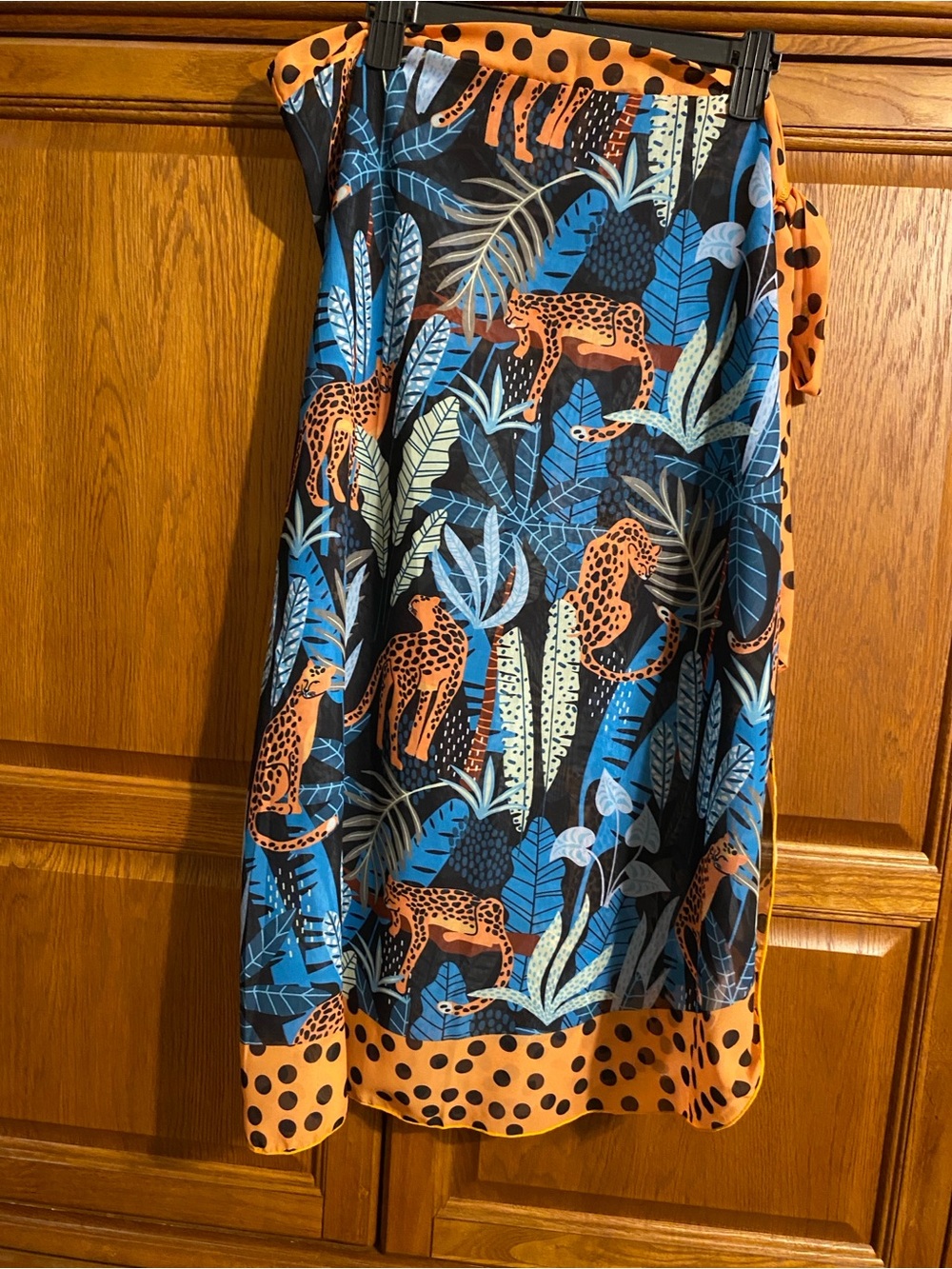 Tropical Leopard Print Swim Sarong Wrap in Orange & Blue